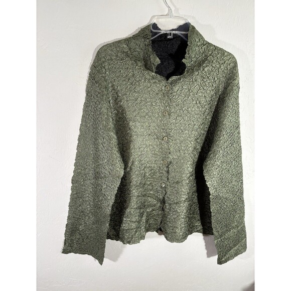 Reversible Vintage 90s Crinkle Jacket Women XLarge Black Green Coat Button Retro - Picture 8 of 12